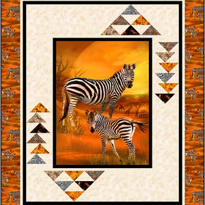 Zebra Sunset Quilt Kit, pattern by Pine Tree Country Quilts, Carol Cavalaris, Quilting Treasures,  59"x72"