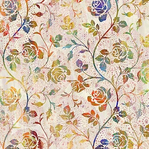 In the Beginning Fabrics, Jason Yenter, Halycon II, 22HN-1, rozen, regenboogkleuren, ranken, bloemen - FAT QUARTER