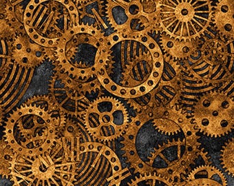 Alternative Age 2318-99 Gears di Urban Essence Designs per Blank Quilting, ingranaggi su nero
