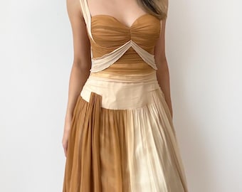 Rare 90s Two-Tone Silk Fairy Dress Asymmetric Hem Small, Medium
