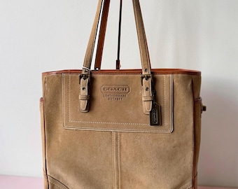Coach Tan Suede Shoulder Bag with Leather Trims