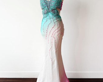 RARE Vintage Y2K Beaded Butterfly Ombre Gown