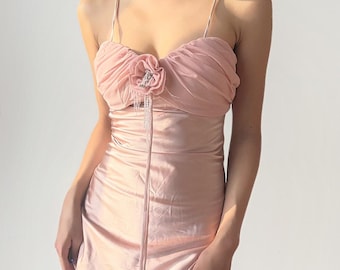 Dreamy Pink Satin Rosette Gown Balletcore