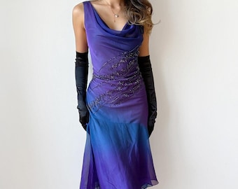 Medium Gradient Midnight Blue Purple Beaded Gown Australian Designer