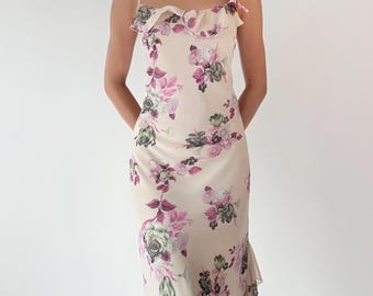 Airy Small Summer Floral Dress with Ruffles in a Bias Cut Style