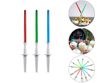 12 pc STAR WARS Theme Mini Plastic Light Saber Cupcake TOPPERS Cake Table Candy Bar Picks Decor Jedi Yoda Darth Vader Birthday Decoration