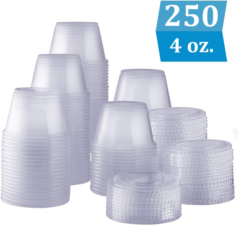 4oz Condiment Plastic Cups Jello Shot Souffle Portion Sauces Dip Cups w Lids restaurant supplies 250pc