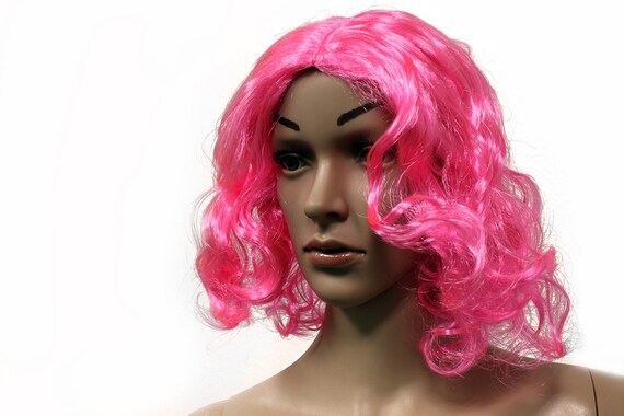 Short Synthetic Bob Wig Curly Wavy Hot Pink Hair Halloween Etsy