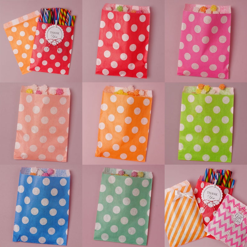 Large Polka Dot Paper Candy Bags Party Favors Candy Bar Buffet Treat Bags Assorted Colors Mix /& Match Valentine/'s Day Ideas Free Shipping