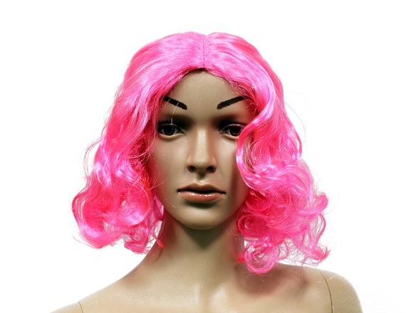 Short Synthetic Bob Wig Curly Wavy Hot Pink Hair Halloween Etsy
