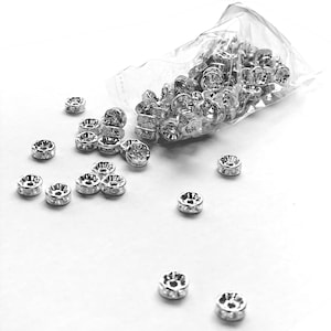 Clear Rhinestone & Silver Rondelle Beads (#BD008-P/CL)