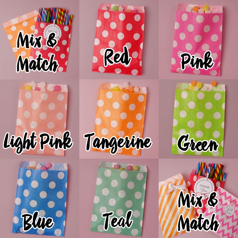 Large Polka Dot Paper Candy Bags Party Favors Candy Bar Buffet Treat Bags Assorted Colors Mix /& Match Valentine/'s Day Ideas Free Shipping