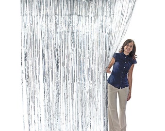 3'x8' SILVER Hanging Metallic Foil Fringe Tinsel Curtain Decoration Photo Booth Prop Backdrop  BULK
