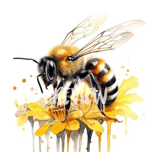 Watercolor Bumblebee Clipart: 8 High-Quality PNGs for Scrapbooking, Digital Journals, Printables, and Commercial Use - Digital Download