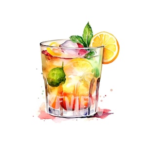 Aquarell Cocktails Aquarell Clipart: 8 hochwertige PNGs, 300 DPI, Digital Journal, druckbar mit kommerzieller Nutzung, digitaler Download