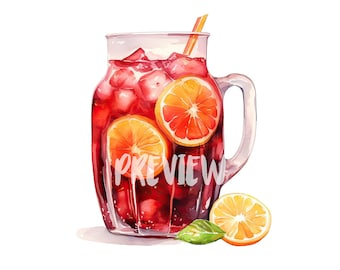 Watercolor Sangria Clipart: 8 quality PNGs,  300 DPI, Digital Journal, Printable with Commercial Use, Digital download
