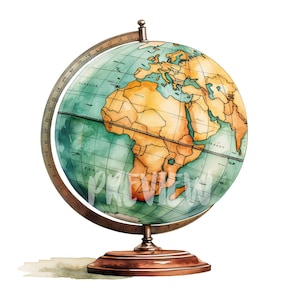Map Globe Watercolor Clipart: 8 hochwertige PNGs für Scrapbooking, Digital Journal, Printable mit kommerzieller Nutzung, Digitaler Download