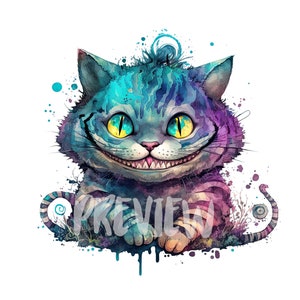 Ensemble d'illustrations aquarelles du chat du Cheshire : 8 PNG de haute qualité 300 DPI - illustration d'Alice au pays des merveilles - téléchargement numérique instantané