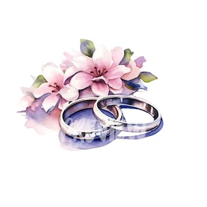 水彩の結婚指輪のクリップアート - 8 つの高品質 PNG 300 DPI - 招待状、スクラップブック、印刷物に最適