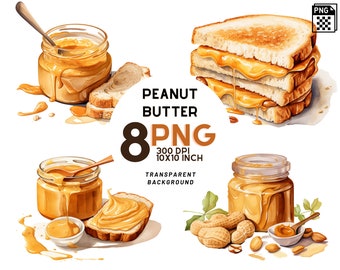 Watercolor Peanut Butter Clipart: 8 quality PNGs,  300 DPI - Ideal for Digital Journal, Printable with Commercial Use, Digital download