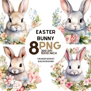 Watercolor Easter Bunny PNG Clipart - 8 images 300 DPI