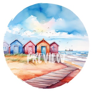 Beach Hut Watercolor Clipart, 8 PNGs | Commercial Use, Digital download