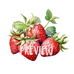 Clipart fraise aquarelle - 8 PNG de haute qualité pour le scrapbooking et l'impression, usage commercial, téléchargement numérique
