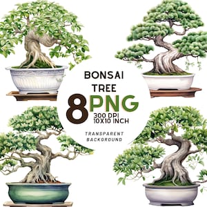 Botanical Bonsai Tree Clipart Set: 8 Quality PNGs 300 DPI - Ideal for scrap, Digital Journal,  Commercial Use, Digital download