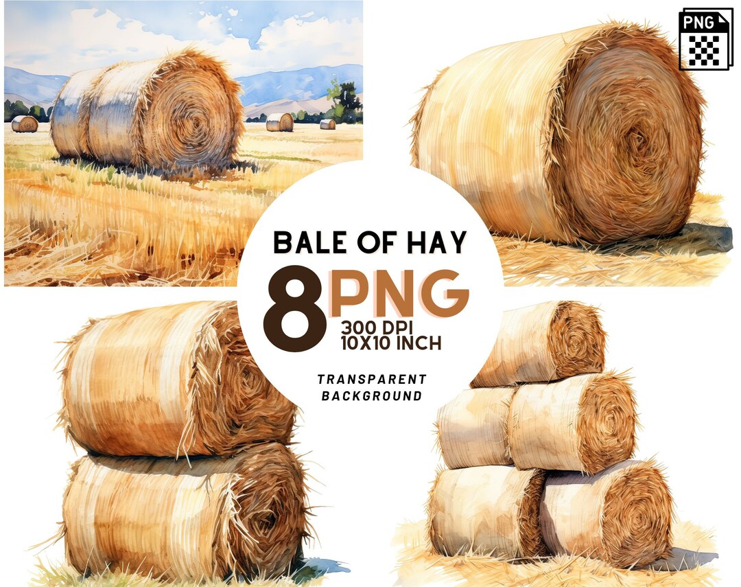 Watercolor Bale of Hay Clipart: 8 High-quality Pngs for Digital ...