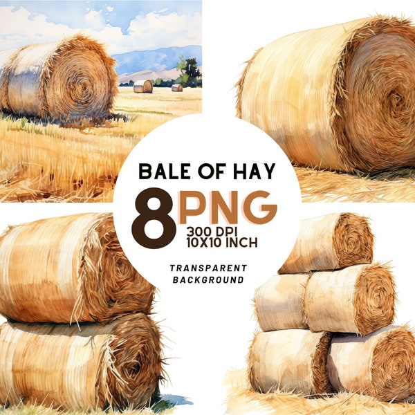 Aquarelle Bale of Hay Clipart : 8 PNG de haute qualité pour la journalisation numérique, les imprimables et l'utilisation commerciale, Téléchargement numérique instantané