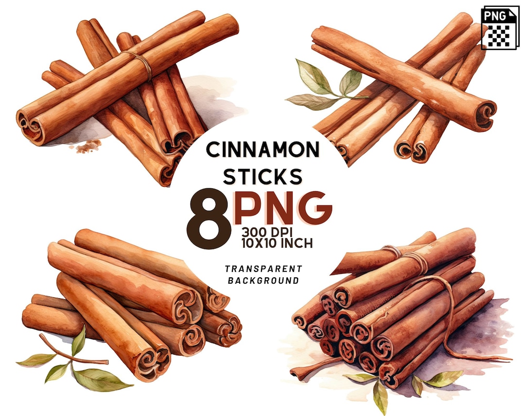 Watercolor Cinnamon Sticks Clipart 8 Highresolution PNG 300 DPI for Scrapbooking, Printable