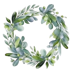 Clipartset eucalyptuskrans: 8 hoogwaardige png-afbeeldingen voor frames, huwelijksuitnodigingen en botanische ontwerpen
