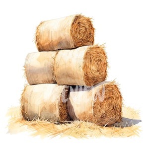 Watercolor Bale of Hay Clipart: 8 High-Quality PNGs for Digital Journaling, Printables, and Commercial Use, Instant Digital Download