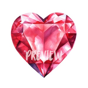 Clipart de aquarela de coração de diamante vermelho e rosa: 8 PNGs, ilustrações de 300 DPI, uso comercial, download instantâneo - Dia de São Valentim