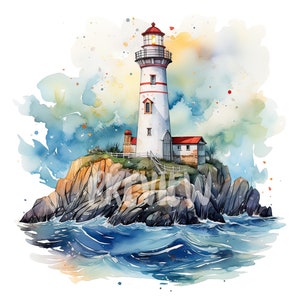 Coastal Lighthouse Watercolor Clipart Set - 8 High-Quality PNGs for Scrapbooking, Digital Journaling & Printable Decor - Instant Download