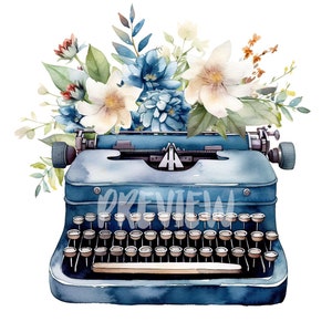 Typewriter Watercolor Clipart set- 8 High-Quality PNGs for Digital Journaling, Printables, and Commercial Use, Instant Digital Download