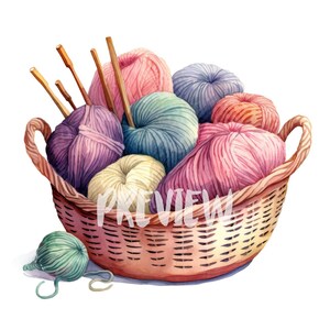Aquarell Strickkorb Clipart-Set: 8 hochwertige 300 dpi PNGs, Botanischer Druck, druckbar mit kommerzieller Nutzung, digitaler Download