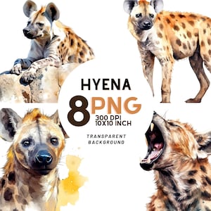 Aquarell Tupfer-Hyäne Clipart: 8 hochwertige PNGs 300 dpi - Dschungel Südamerika - kommerzielle Nutzung, sofortiger digitaler Download