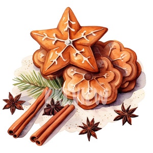 Watercolor Christmas Cinnamon cookies clipart set: 8 High-Quality 300 DPI PNGs, Printable with Commercial Use, Digital Download