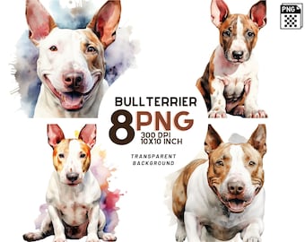 Watercolor Bull Terrier Dog Set: 300DPI PNGs for Scrapbooking, Digital Journals, Printables, and Commercial Use - Digital Download