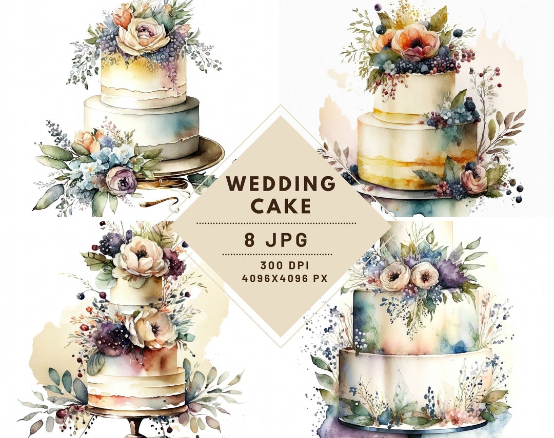 Watercolor Wedding Cake Clipart 8 Highquality Jpgs for Etsy
