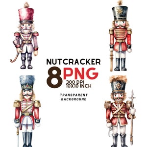 Conjunto de quebra-nozes de Natal em aquarela com presentes: 8 PNGs de alta qualidade de 300 DPI, para impressão com uso comercial, download digital