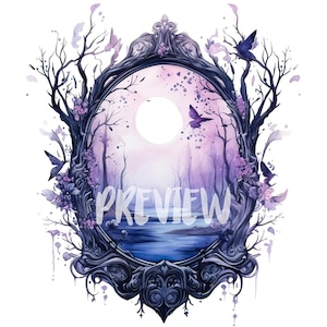 Magic Mirror watercolor Illustrations set: 8 High Quality PNG 300 DPI - Mystical Clipart - Instant Digital Download