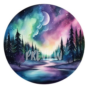 Watercolor Aurora Borealis Frames set: 8 High-Quality 300 DPI PNGs, Digital Journal, Printable with Commercial Use, Digital Download