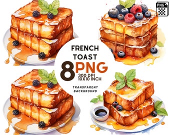 Watercolor French Toast - Breakfast Clipart: 8 quality PNGs, 300 DPI - Ideal for Digital Journal, Commercial Use, Digital download