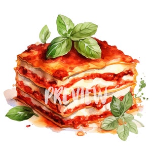 Watercolor Italian Lasagna Clipart: 8 quality PNGs, 300 DPI - Ideal for Digital Journal, Printable with Commercial Use, Digital download