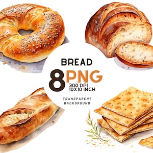 Watercolor Bread Clipart: 8 High-Quality PNGs for Digital Projects and Commercial Use