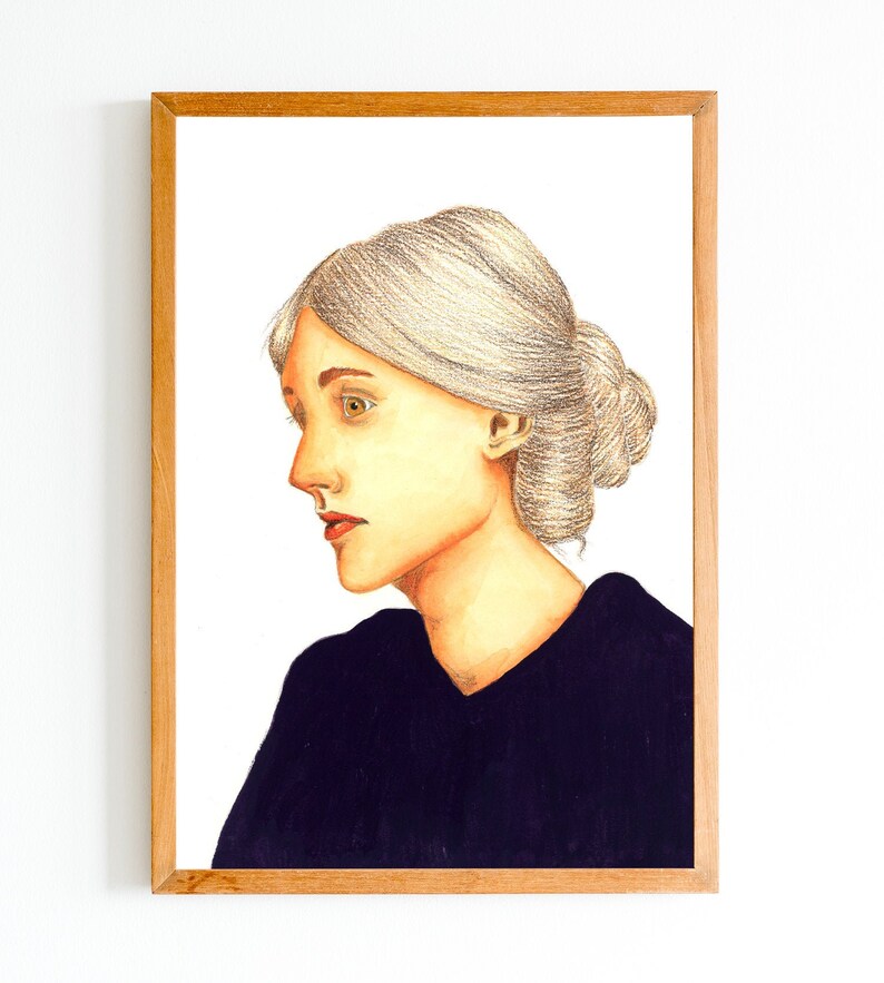 Virginia Woolf painting Original watercolor A4 size A room of my own