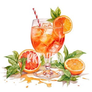 Summer Vibes Aquarell Clipart: Aperol Spritz Illustrationen, 8 hochwertige PNGs bei 300 dpi