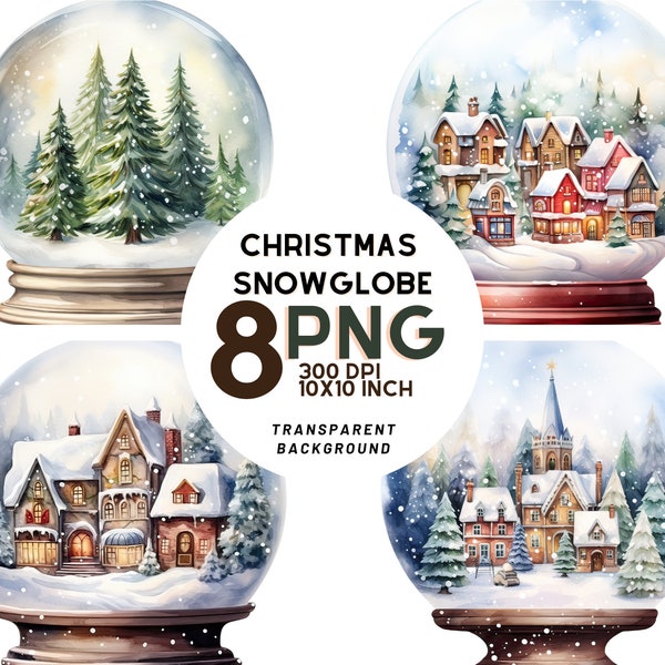 Christmas Crystal Snowglobe watercolor set: 8 High Quality 300 DPI PNG - Ideal for scrapbooking, digital journal - Digital Download